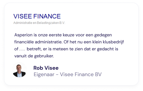 Asperion is onze eerste keuze voor een gedegen financiële administratie. Of het nu een klein klusbedrijf of een middelgroot uitzendbureau betreft, er is meteen te zien dat er gedacht is vanuit de gebruiker.